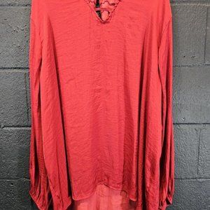 Maurices Red V Tab Sleeve Tunic Blouse Women's Size 4